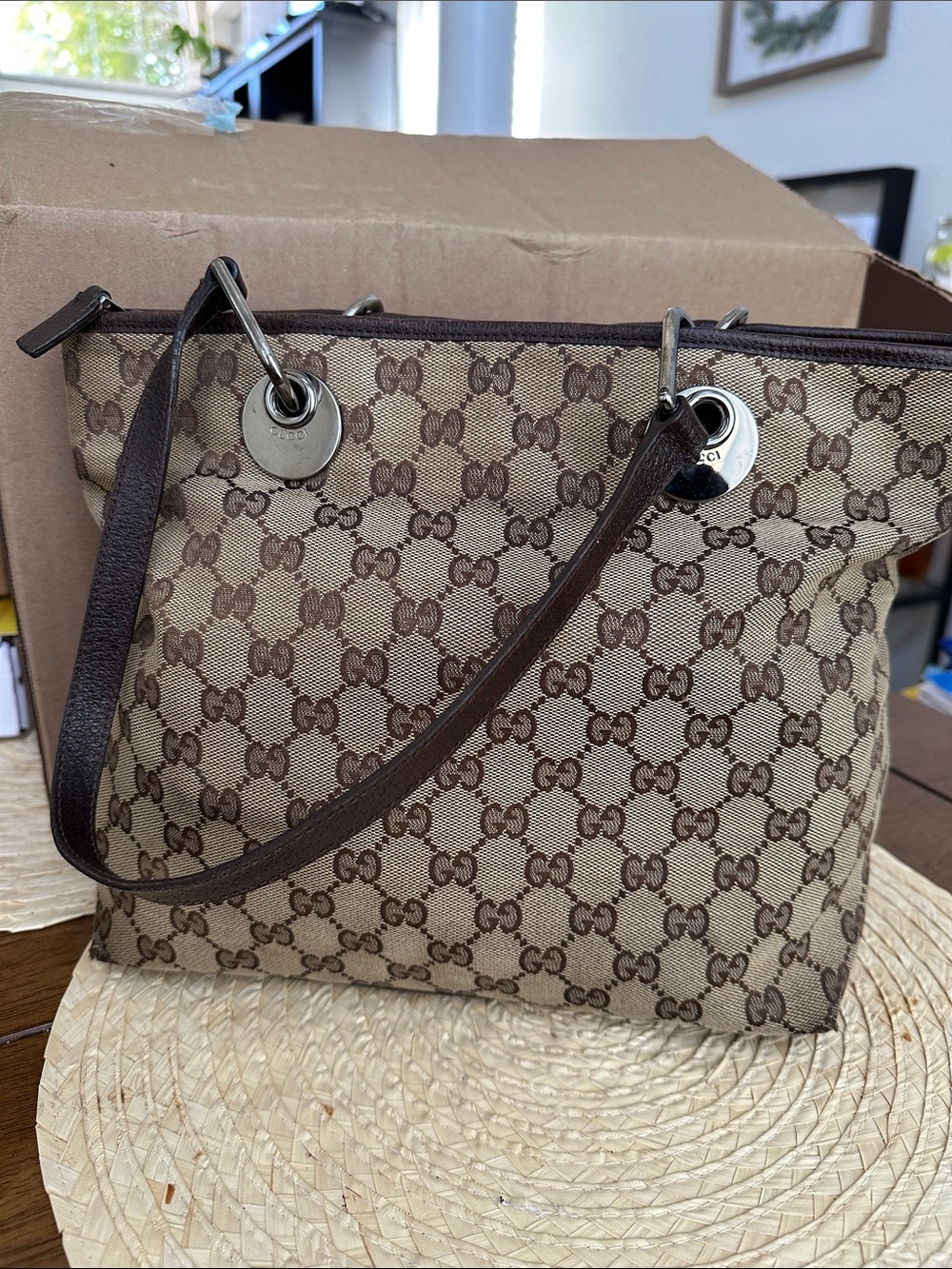 Gucci Beige and Brown GG Canvas Shoulder Tote